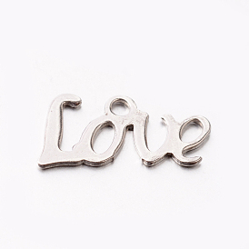 Оригинальный цвет 304 из нержавеющей стали прелести любви слово для день Святого Валентина подарок решений, 6x12x0.5 мм, отверстие : 1.5 мм