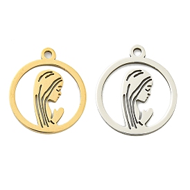 Ion Plating(IP) 201 Stainless Steel Pendants, Ring with Goddess Charm, Laser Cut