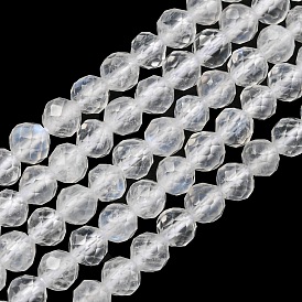 Natural Rainbow Moonstone Beads Strands, Grade AAA, Faceted Round