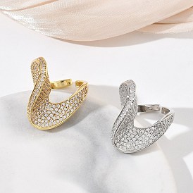 Открытые кольца-манжеты из латуни с микропаве из прозрачных кубических цирконий для женщин, твист, долговечный, стойки покрытие