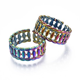 304 Stainless Steel Twist Rope Shape Cuff Ring, Rainbow Color Open Ring for Women