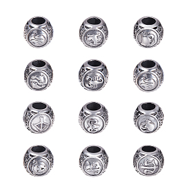PandaHall Elite 304 Stainless Steel European Beads, Large Hole Beads, Rondelle with Constellations