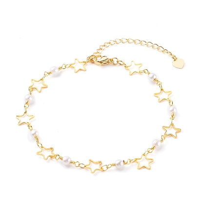 Brass Beaded Bracelets, with Star Links and Glass Round Beads