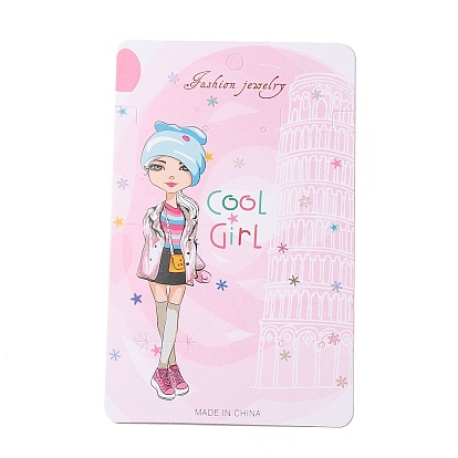 Paper Jewelry Display Cards for Necklace, Earring, Hair Clip, Rectangle with Girl Pattern