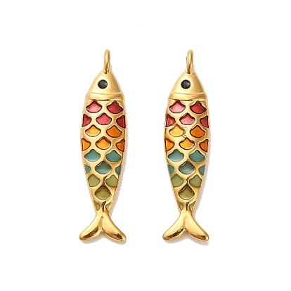 304 colgantes de acero inoxidable, con esmalte, pescado, real 18 k chapado en oro, revestimiento de iones (ip)