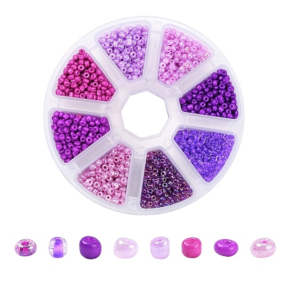 8 Style 8/0 Glass Round Seed Beads, Baking Paint & Ceylon & Transparent Inside Colours Round Hole Beads, Small Craft Beads, for DIY Jewelry Making