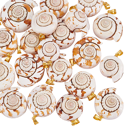 20шт. подвески из натуральной спиральной раковины с красными губами, Подвески в форме ракушек с позолоченными латунными застежками.