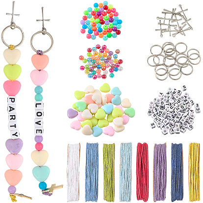 Наборы для изготовления ключей своими руками, включая 20шт. соединительное кольцо, 2 шт. хлопковая нить, 260 шт. бусины и 20 шт. подвески