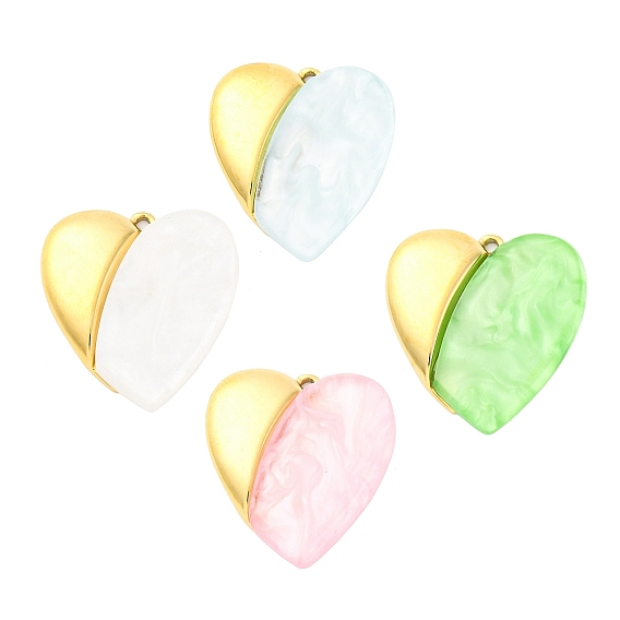 304 подвески из нержавеющей стали, шарма сердца, cmолой, ионное покрытие (ip), реальный 18 k позолоченный