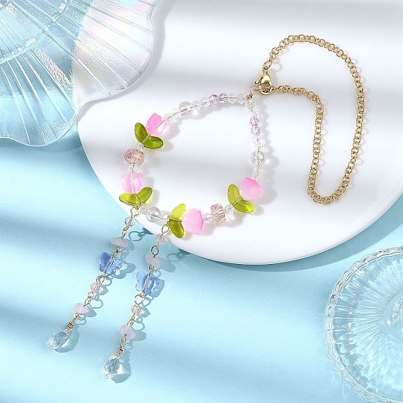 Подвесные украшения из гальванического стекла и натурального розового кварца, с латунным цианом, для украшения сада и дома