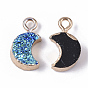 Druzy Resin Pendants, with Edge Light Gold Plated Iron Loops, Moon, AB Color Plated