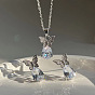 Alloy Butterfly Jewerly Set, Crystal Rhinestone Teardrop Pendant Necklace and Stud Earrings