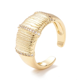 Anillo de circonita cúbica, anillo abierto de banda ancha con textura de latón chapado en oro real 18k para mujer, sin plomo y cadmio