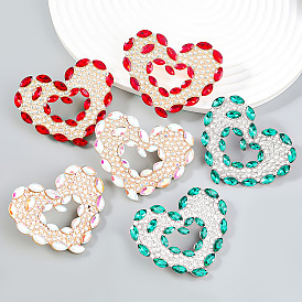 Exaggerated fashion color diamond heart-shaped alloy diamond-studded rhinestone full diamond earrings female prom earrings