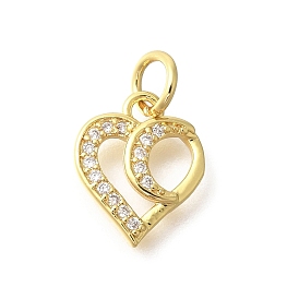 Brass Micro Pave Clear Cubic Zirconia Pendants, Heart Charms, with Jump Ring