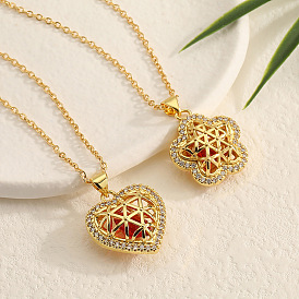 Hollow Copper Plated Gold Flower Heart Necklace Pendant for Women Jewelry