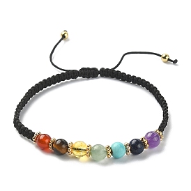 Natural & Synthetic Mixed Gemstone Braided Bead Bracelets, Nylon Adjustable Bracelet
