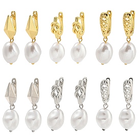 Rack Plating Brass Hoop Earring, Cadmium Free & Lead Free, Long-Lasting Plated, with ABS Imitation Pearl