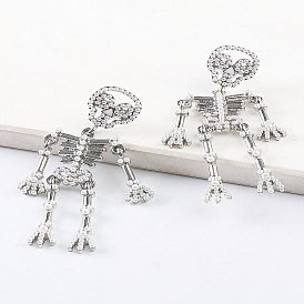 Gothic Skull Earrings with Diamonds for Halloween Costume Party
