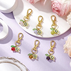 6 шт. кулон с улыбающимся лицом из акрила, натурального лимонного нефрита, кварца, аметиста, розового кварца, кварцевого кристалла и окрашенного малайзийского нефрита, с сплава шарнирного когтя омара застежками