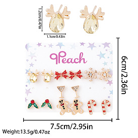 7Парные рождественские серьги-подвески из сплава с эмалью и стразами