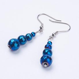 Electroplate Non-Magnetic Synthetic Hematite Dangle Earrings, with Brass Findings, Faceted