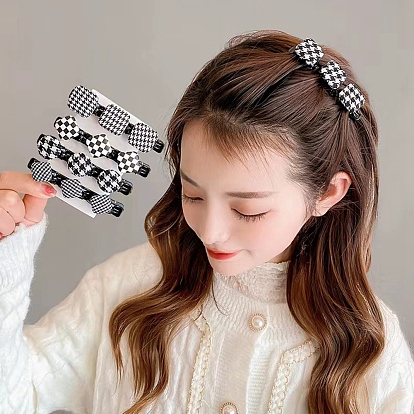 Fashion Double Layer Cloth Alligator Hair Clips Sets, Tartan Pattern for Woman Girls, Square & Rhombus & Flat Round