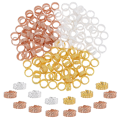 150Pcs 3 Colors Plated Iron Twisted Hair Coil Dreadlock Beads, Dread Cuff Coil, Ring, 4 Loops