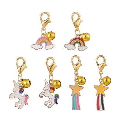 Décorations pendantes en alliage émaillé, avec fermoir pince de homard, pour porte-clés, sac à main, ornement de sac à dos, licorne/étoile/arc-en-ciel