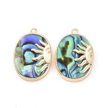 Природные пауа оболочки подвески, овал с солнечными подвесками, с латунной фурнитурой 