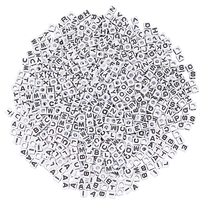 830Pcs 26 Style Opaque Acrylic Beads, Cube with Letter A~Z