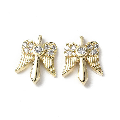 Brass Micro Pave Clear Cubic Zirconia Cabochons, Wing