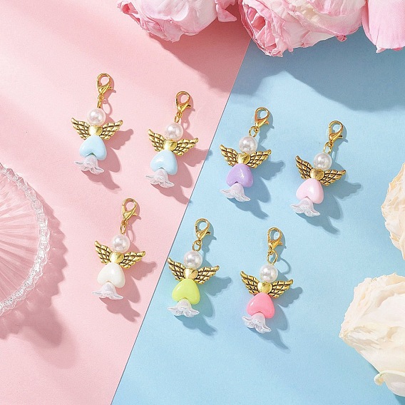 Акриловые подвесные украшения, Ангел с сердцем, Сплав с застежками когтя омара