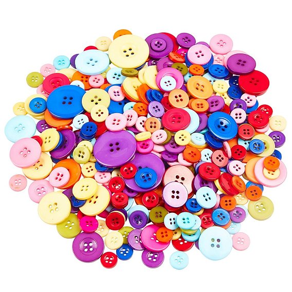 Resin Buttons, Dyed, Flat Round