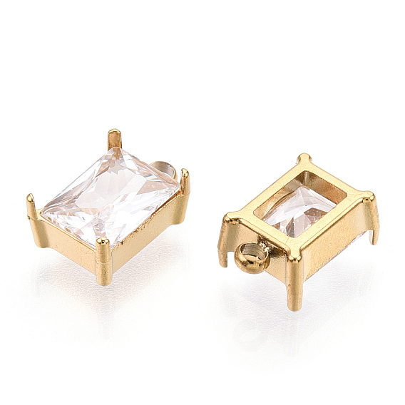 Ion Plating(IP) 304 Stainless Steel Charms, with Glass, Rectangle Charm