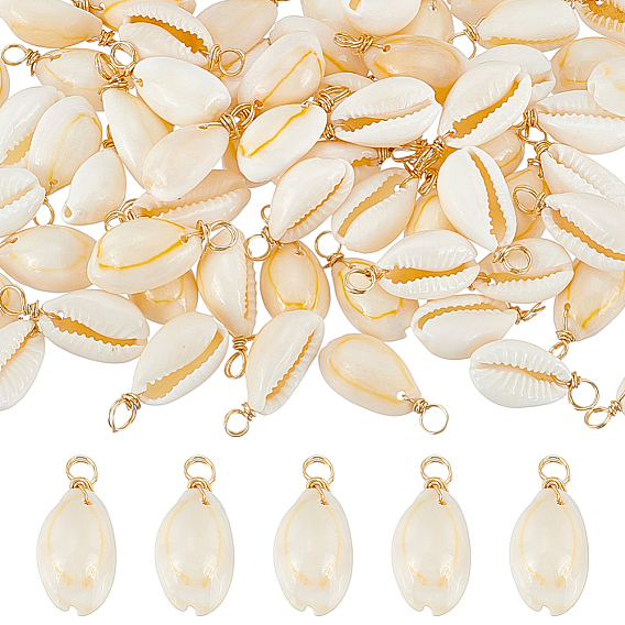120шт. подвески из натуральной ракушки каури, с медной проволокой