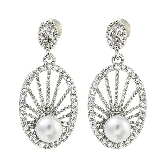 Серьги-гвоздики из латунного микро-паве, с пластиковой бисера, овальные