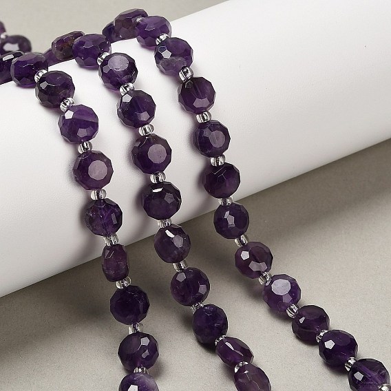 Природный аметист нитей бисера, плоско-круглые, граненые, с бисером
