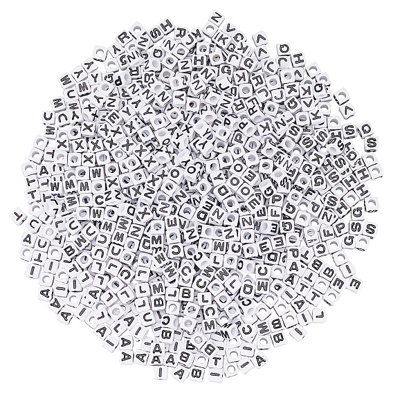 830Pcs 26 Style Opaque Acrylic Beads, Cube with Letter A~Z