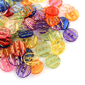 Прозрачного акрилового кнопки, пластиковые швейные пуговицы для дизайна костюма, 2-луночное, окрашенные, плоско-круглые, 13x3 мм, отверстие : 1 мм