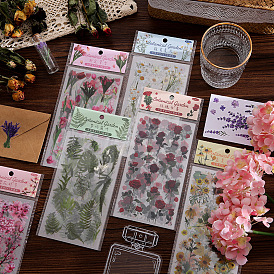 6Pcs Flower Theme PET Adhesive Waterproof Stickers, for DIY Photo Album Diary Scrapbook Decoration