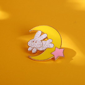 Cute Cartoon Moon Rabbit Metal Brooch Pin for Clothes and Bags