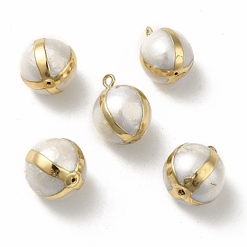 Natural Pearl Pendants, Round Charms, with Brass Loops