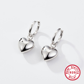 Sterling Silver Hoop Earrings, Heart, with S925 Stamp