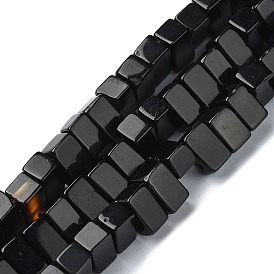 Natural Black Onyx Beads Strands, Dyed and Heated, Cuboid, 2-Hole