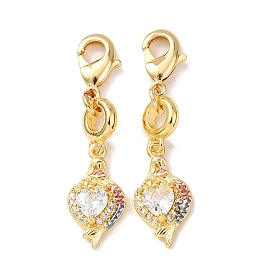 Декоративные подвески из латуни с микропаве в виде рыбок и прозрачными кубическими циркониями., с застежкой омар, стойки покрытие, долговечный, без кадмия и без свинца