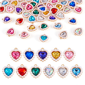 44шт 11 цветной сплав подвески со стразами, сердце, с жемчугом, граненые