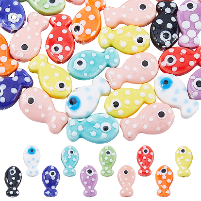 35шт 10 стили фарфоровые бусины ручной работы, непрозрачные шарики cmолы, рыба