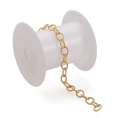 Brass Textured Cable Chains, Oval, Unwelded, Long-Lasting Plated, with Spool