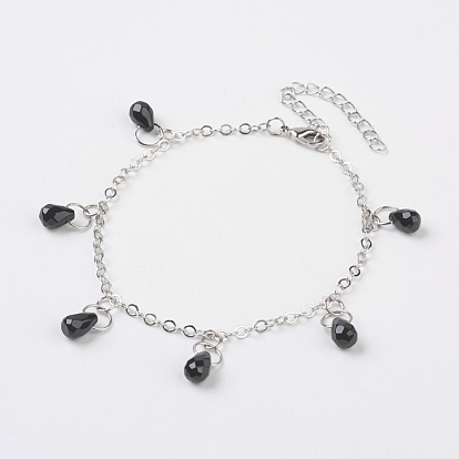 Faceted Natural Gemstone Anklets, with Brass Findings and 316 Surgical Stainless Steel Curb Chains